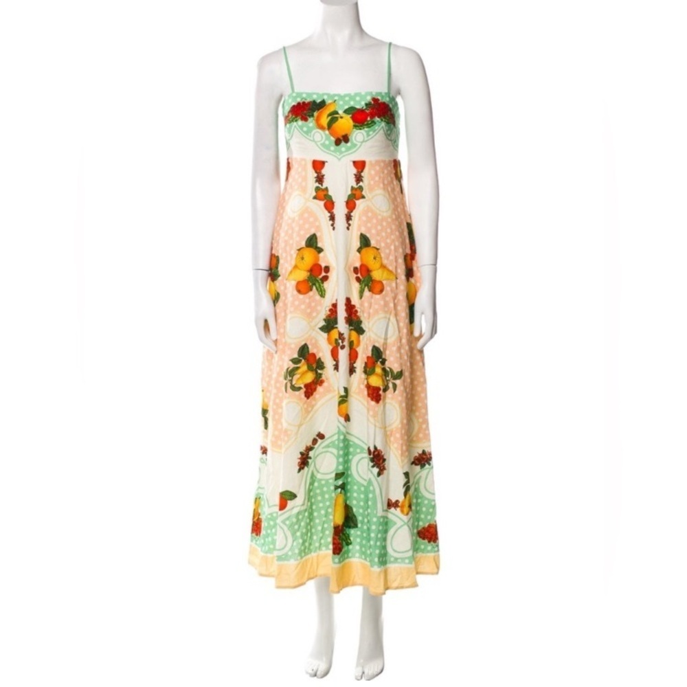 NWT Caroline Constas Fruit Print Linen Blend Maxi Dress, Size XS